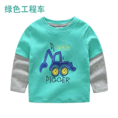 Boys Cartoon Long Sleeve T-Shirt in Color Patchwork