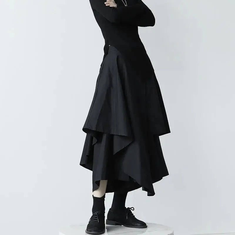 High Waist Asymmetric Skirt Pants for Women by YKANGS