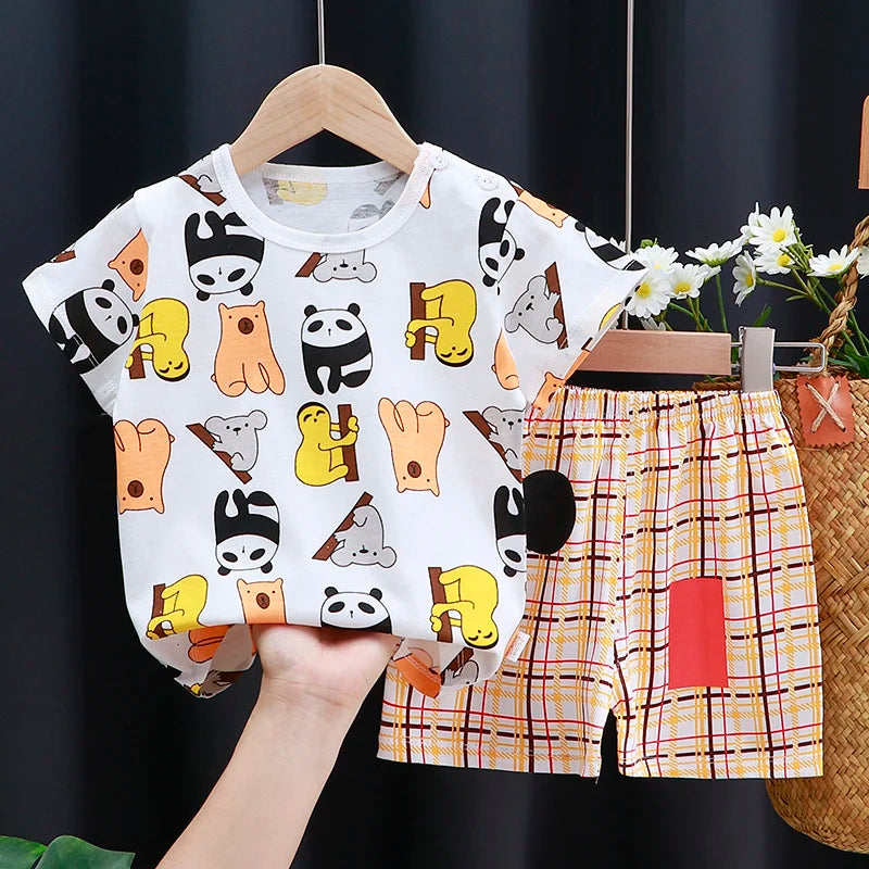 Unisex Cotton Cartoon T-Shirt and Shorts Set for Kids