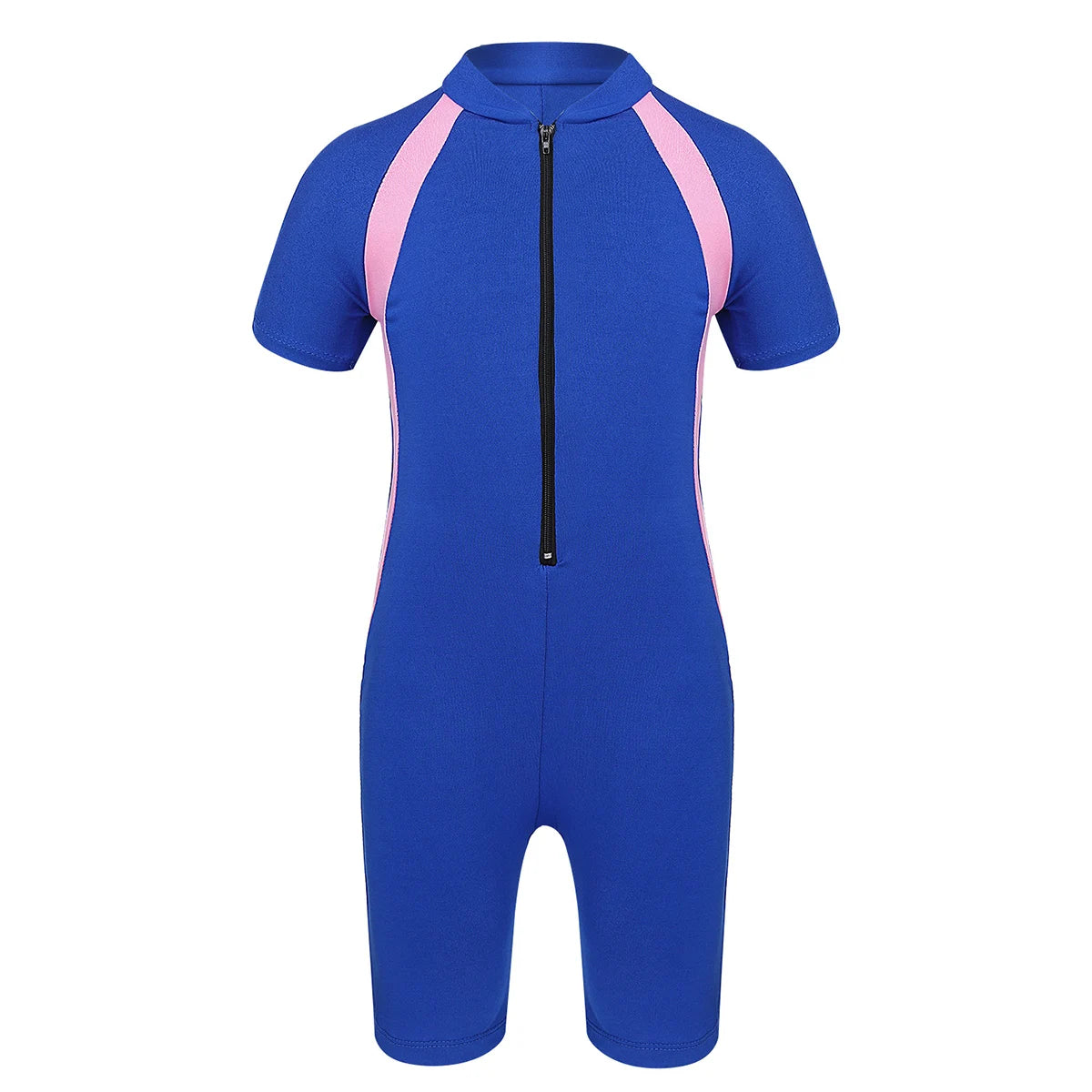 Girls Short Sleeve Wetsuit Swimsuit with Zippered Closure