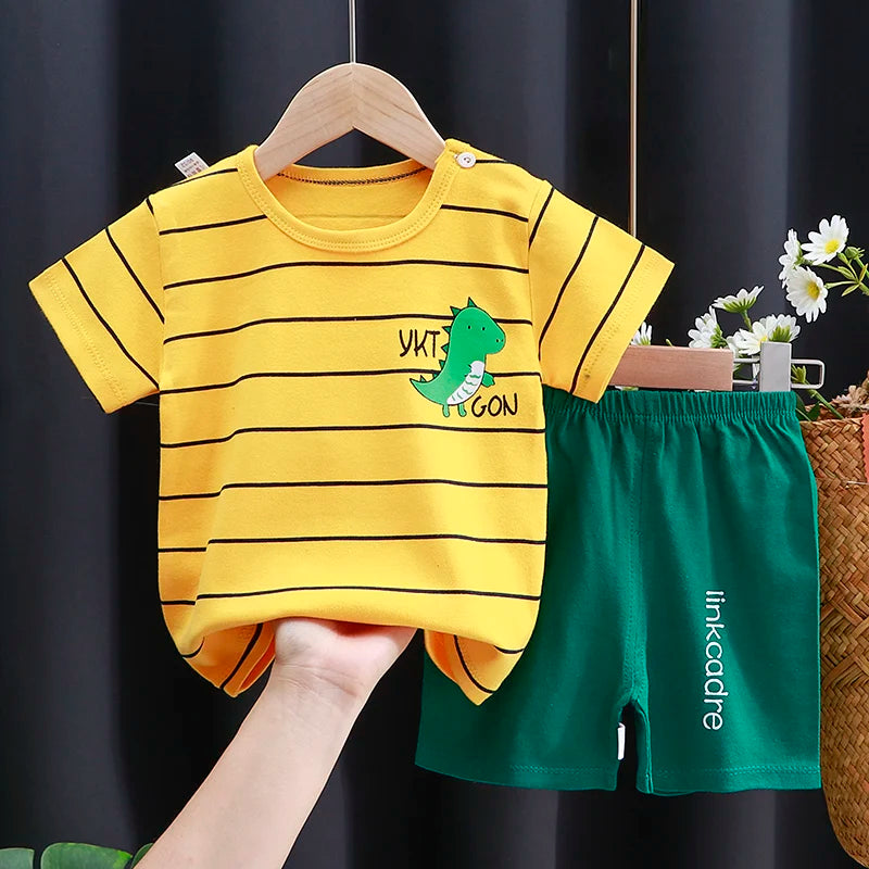Unisex Cotton Cartoon T-Shirt and Shorts Set for Kids