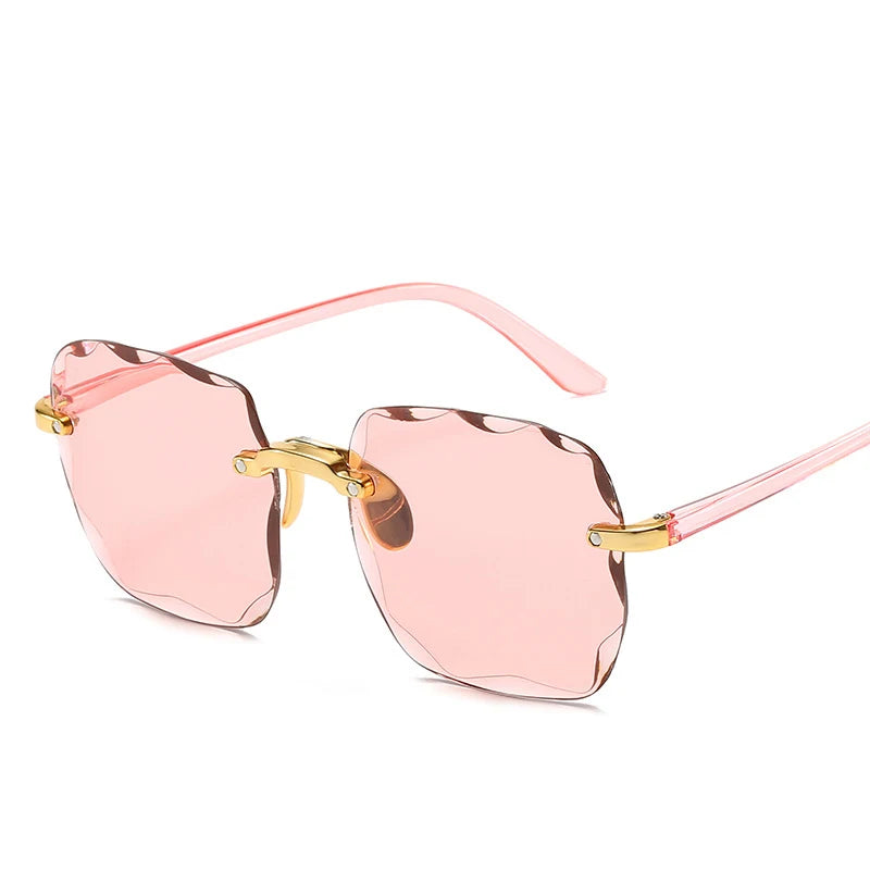 Luxury Square Rimless Sunglasses for Women in Red Color