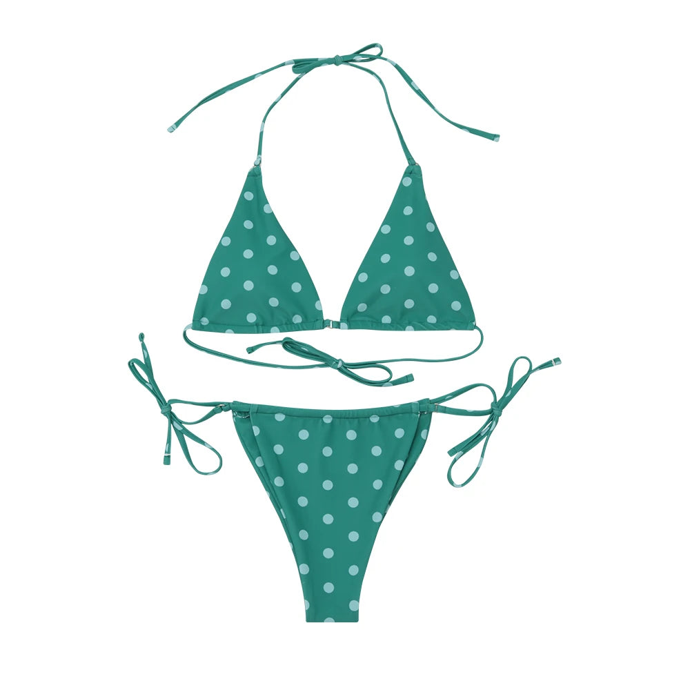 Polka Dot Print Push Up Bikini Set for Women