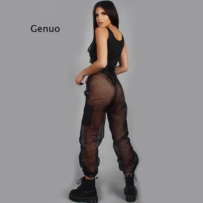 Genuo Women's Sheer Mesh Wide Leg Pants for Casual Parties