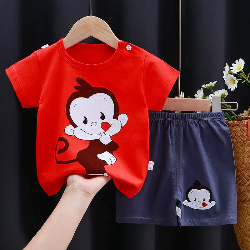 Unisex Cotton Cartoon T-Shirt and Shorts Set for Kids