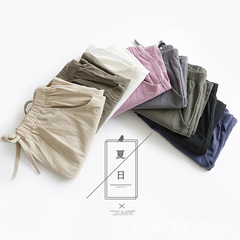 High Waist Casual Linen Shorts for Women in Multiple Colors