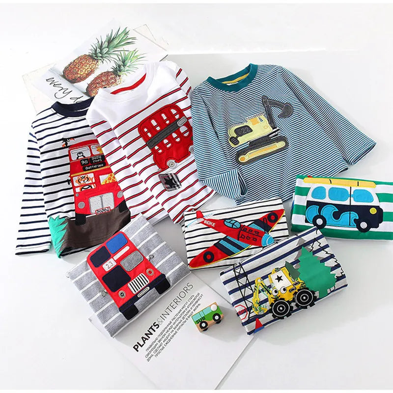 Boys Cartoon Long Sleeve T-Shirt in Color Patchwork