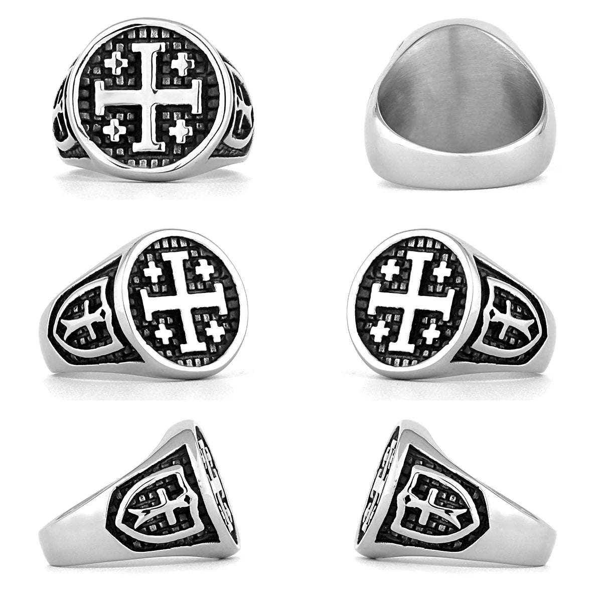 Stainless Steel Jerusalem Cross Ring for Men and Unisex