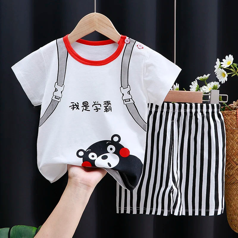 Unisex Cotton Cartoon T-Shirt and Shorts Set for Kids