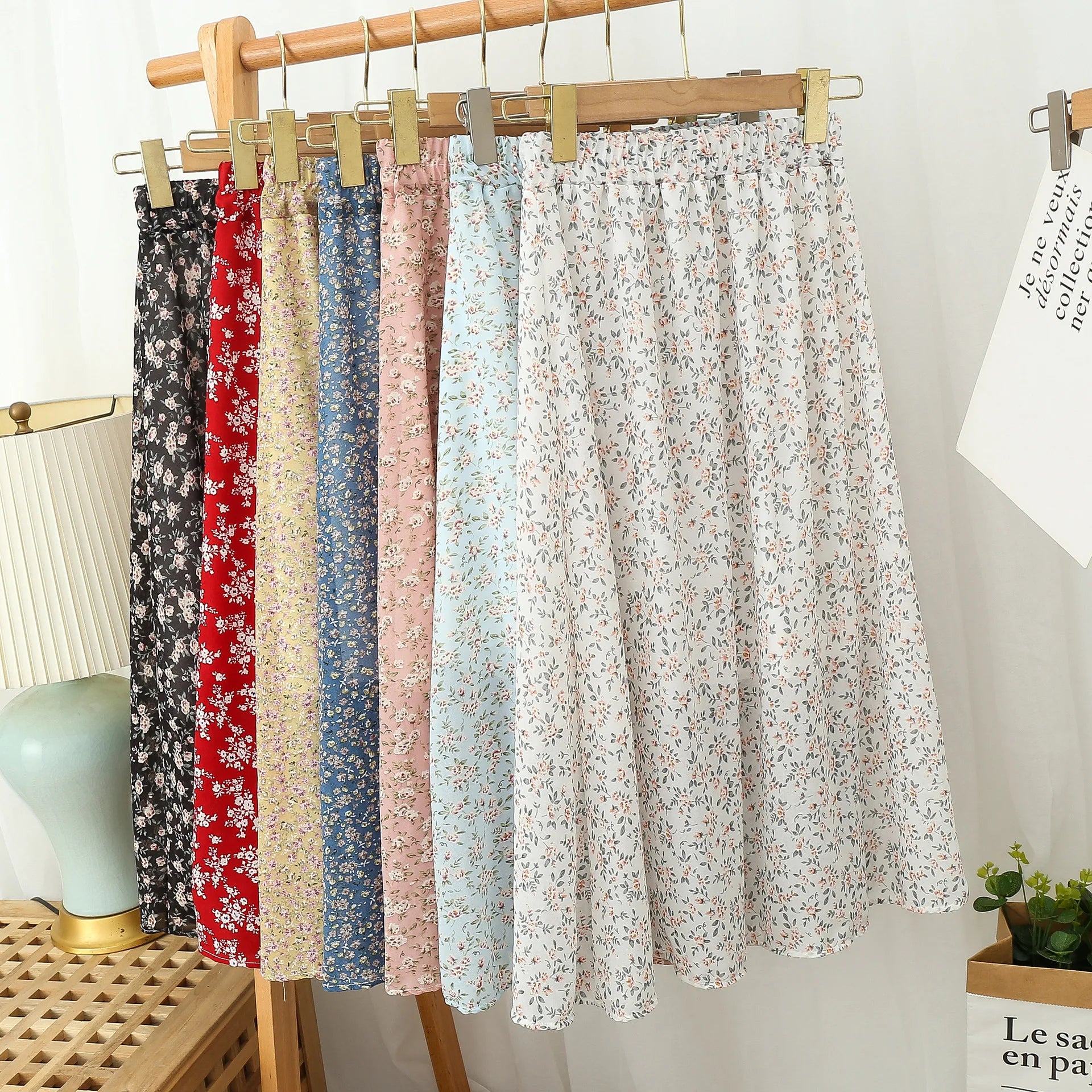 Elegant Floral Print Chiffon A-Line Midi Skirt for Women