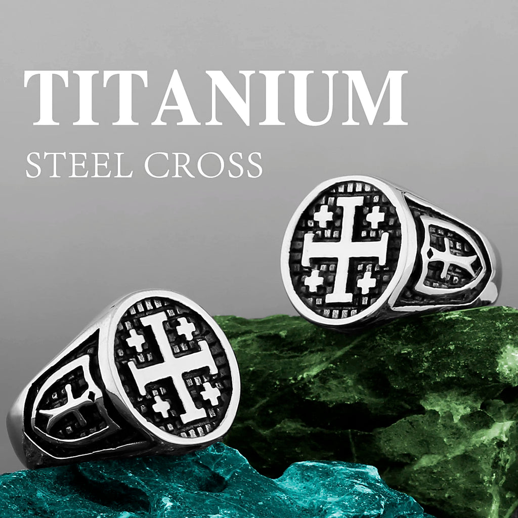 Stainless Steel Jerusalem Cross Ring for Men and Unisex