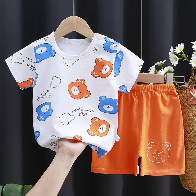 Unisex Cotton Cartoon T-Shirt and Shorts Set for Kids