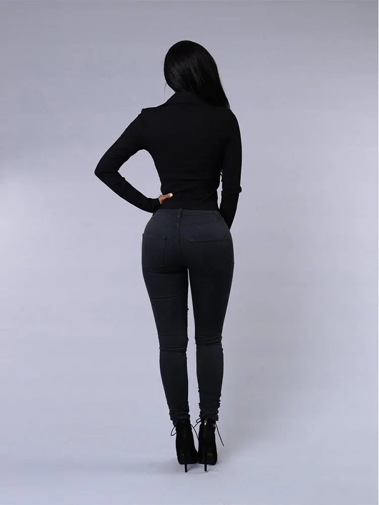 Women's High Stretch Ripped Denim Pencil Jeans