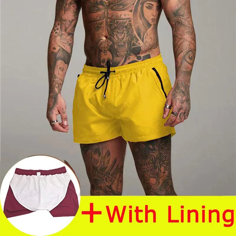 Men's Quick Dry Polyamide Swim Trunks with Liner for Beach Sports