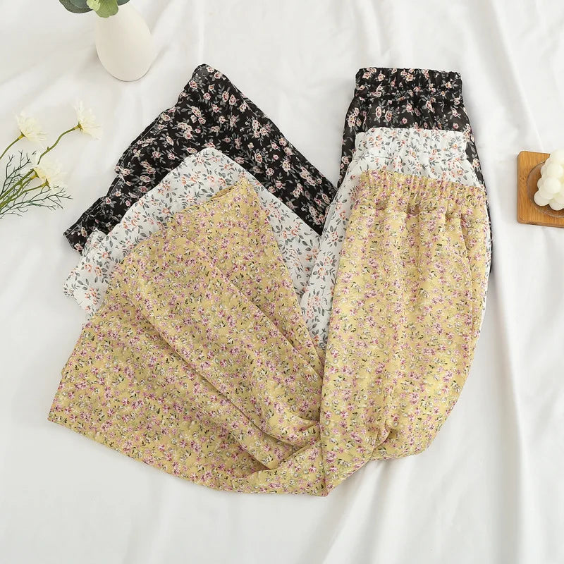 Elegant Floral Print Chiffon A-Line Midi Skirt for Women