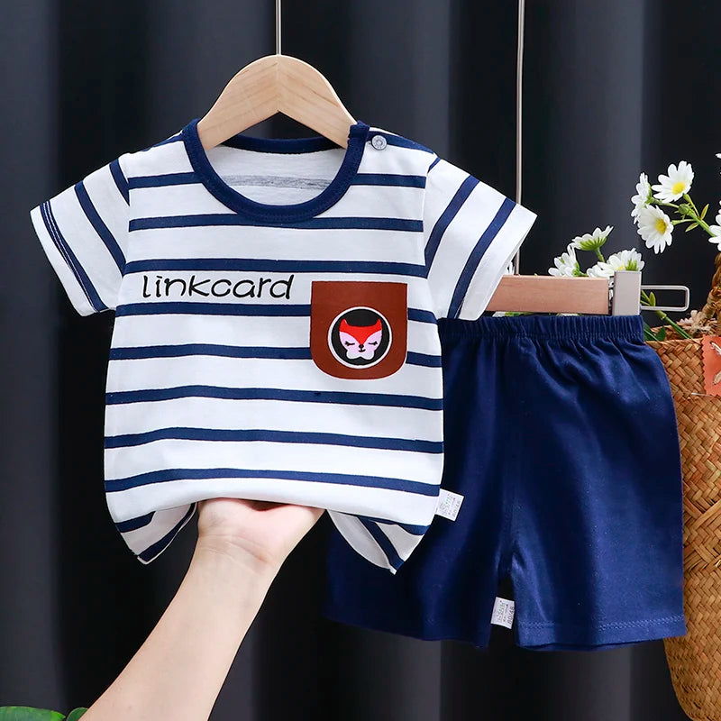 Unisex Cotton Cartoon T-Shirt and Shorts Set for Kids