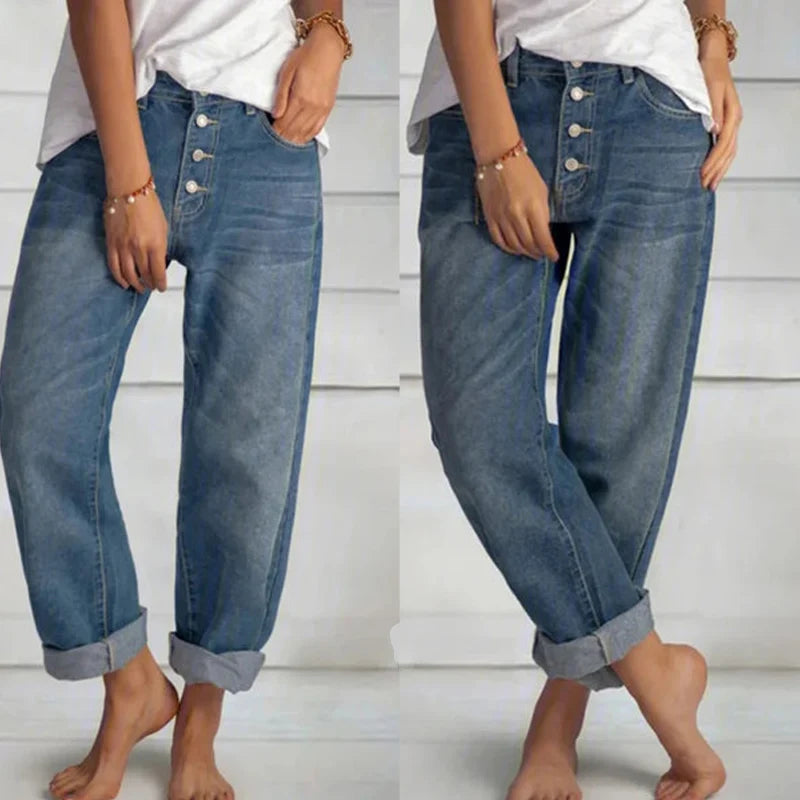 High Waist Wide Leg Loose Jeans for Women in Cotton Denim