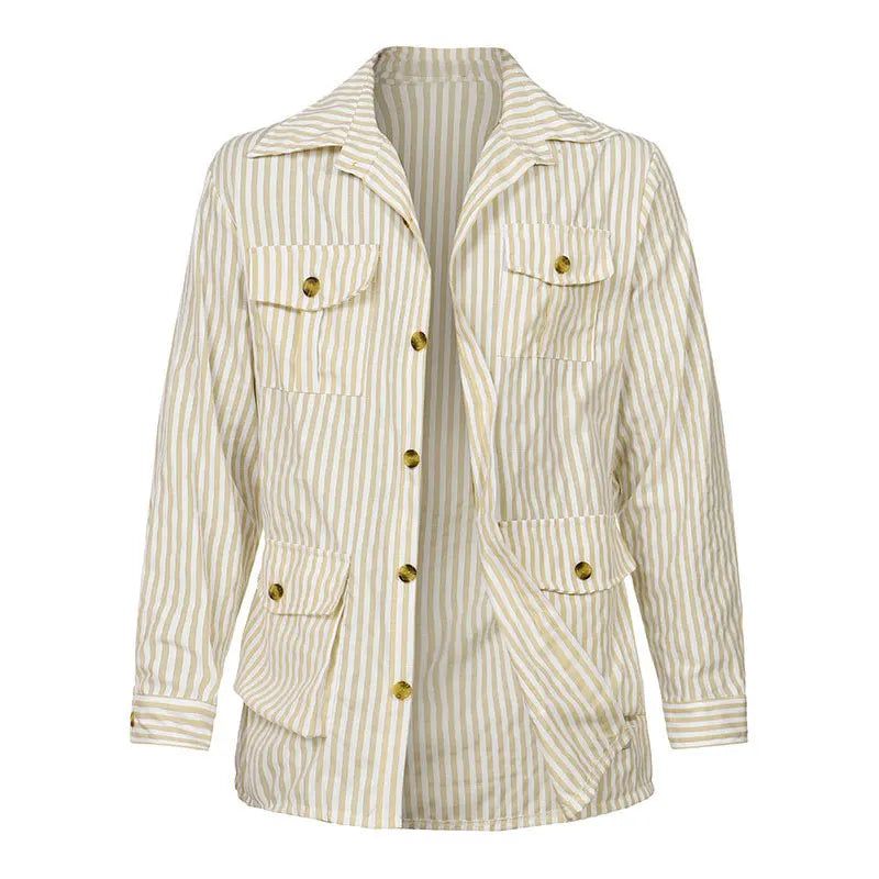 Men's Casual Long Sleeve Striped Belted Shirt in Multiple Colors