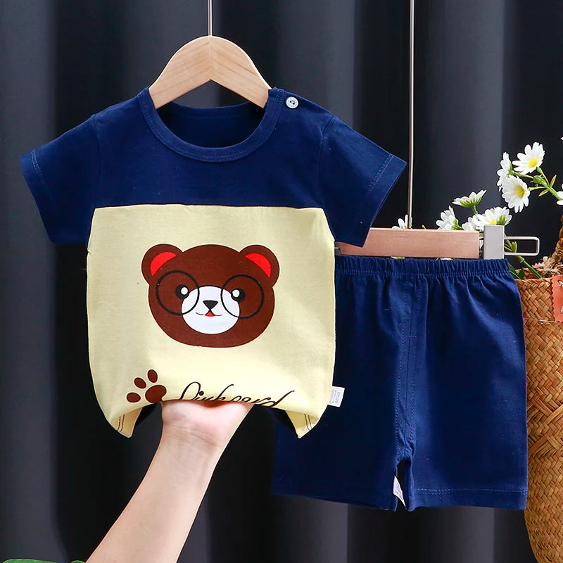 Unisex Cotton Cartoon T-Shirt and Shorts Set for Kids