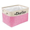 Personalized Linen Pet Toy Storage Basket in Coffee Gray Purple
