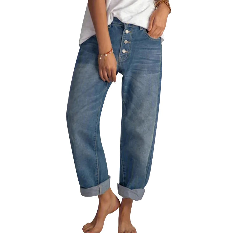 High Waist Wide Leg Loose Jeans for Women in Cotton Denim