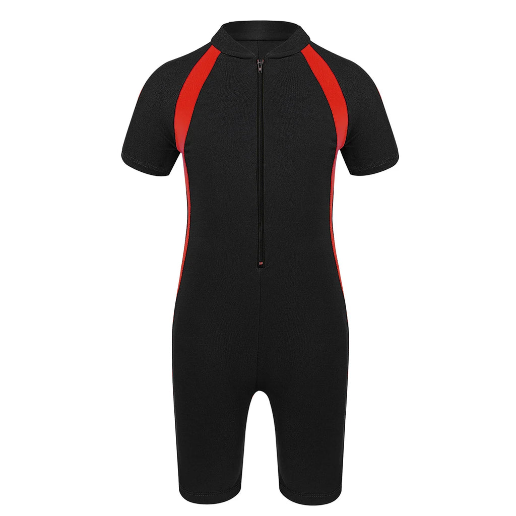 Girls Short Sleeve Wetsuit Swimsuit with Zippered Closure