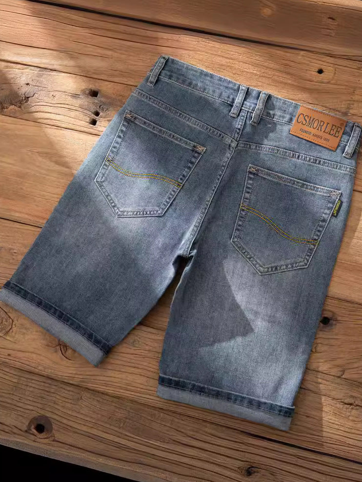 Casual and Casual Men's Denim Shorts Summer New Straight Casual Trendy Brand Versatile Large Size Mid-Length Pants for Men