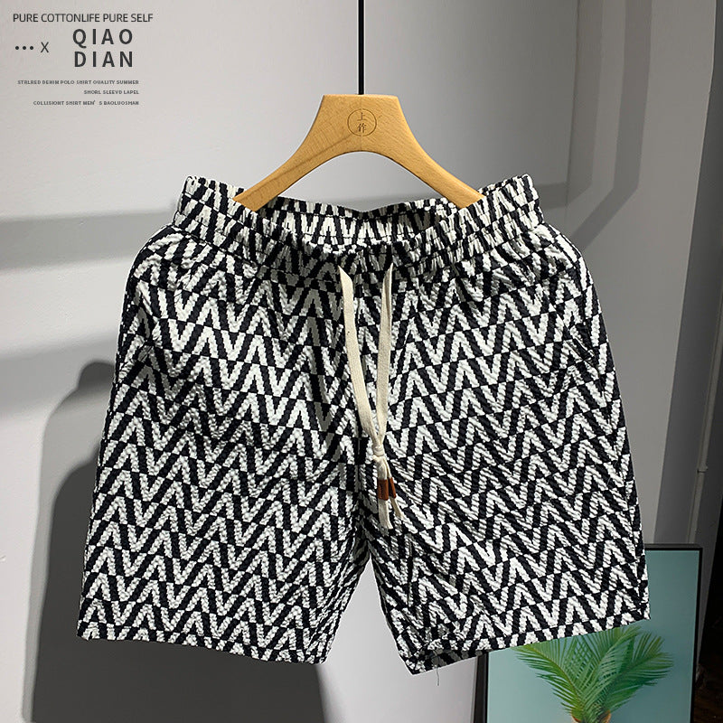 Vintage Versatile Fashion Patchwork Print Design Loose Pants Summer Personality Trendy Casual Shorts Men