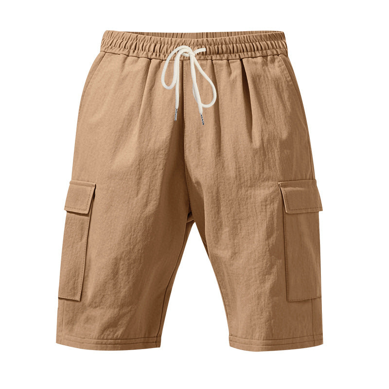 Cross-Border European and American Men's Beach Skin-Friendly Breathable Linen Loose Workwear Multi-Pocket Squat Jogging Casual Shorts for Men