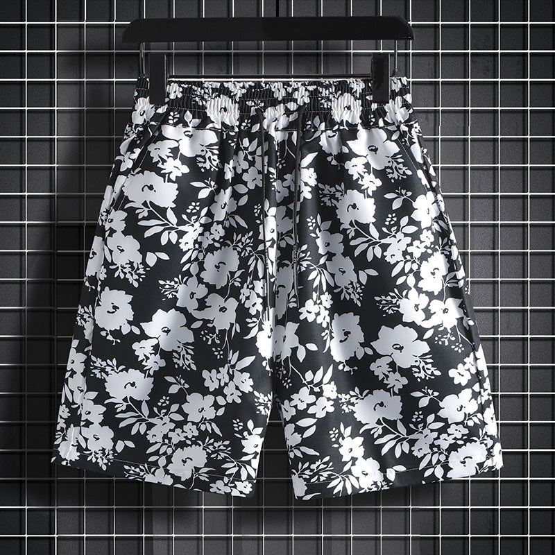 Retro Floral Shorts for Men and Women, Summer Thai-Style Loose Beach Shorts, Quick-Dry Hawaiian Beach Vacation Seaside Knee-Length Shorts