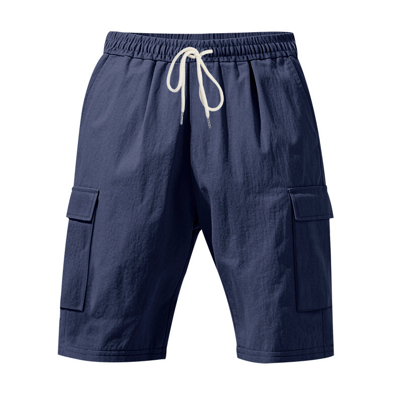 Cross-Border European and American Men's Beach Skin-Friendly Breathable Linen Loose Workwear Multi-Pocket Squat Jogging Casual Shorts for Men