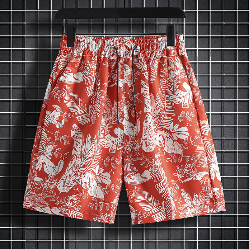 Retro Floral Shorts for Men and Women, Summer Thai-Style Loose Beach Shorts, Quick-Dry Hawaiian Beach Vacation Seaside Knee-Length Shorts