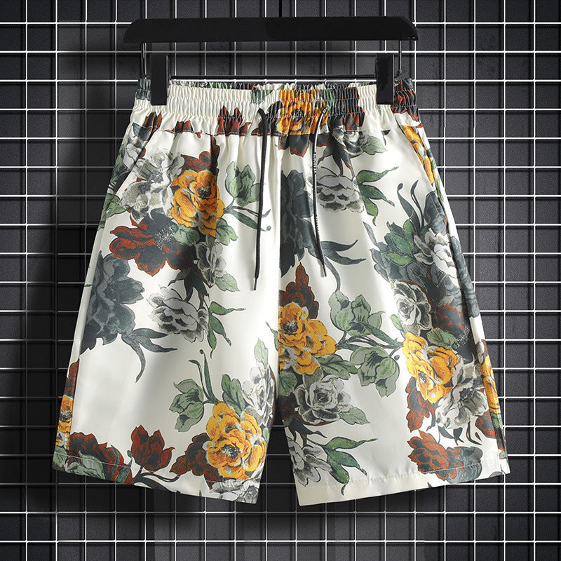 Hawaiian Casual Shorts Men's Hong Kong Style Large Size Floral Pants Summer Beach Vacation Versatile Trendy Couple's Shorts