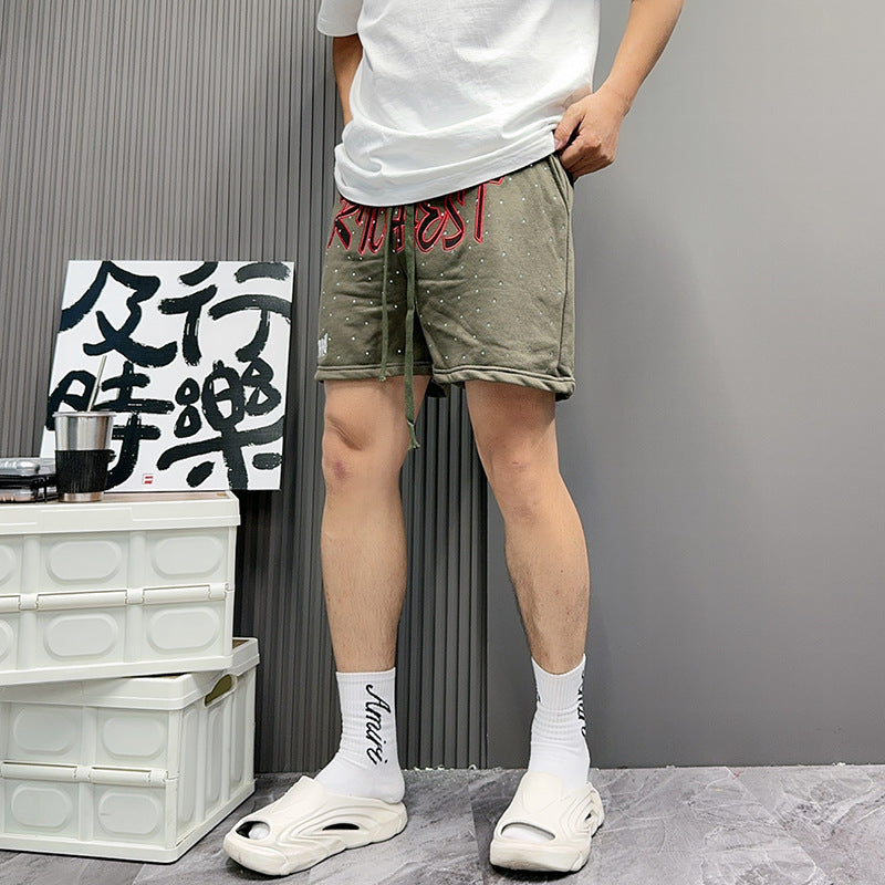 Shorts Men's Letters Summer Tooling Fashionable Trousers Casual Outer Wear Loose Trendy Brand Mid-length Pants Beach Pants