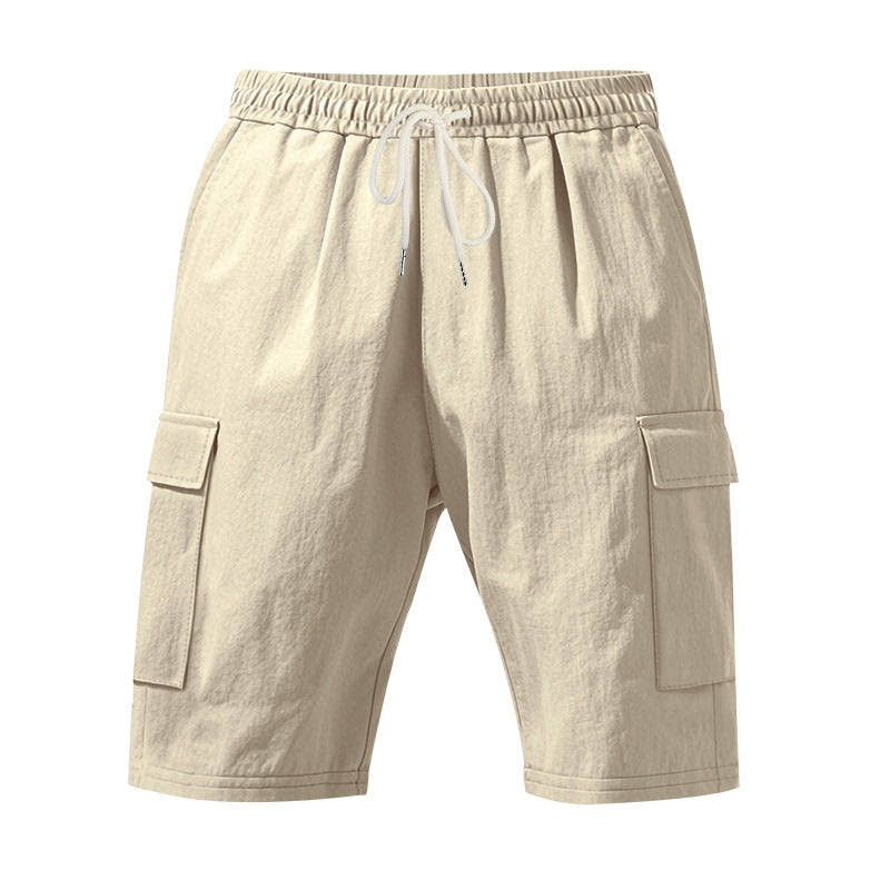 Cross-Border European and American Men's Beach Skin-Friendly Breathable Linen Loose Workwear Multi-Pocket Squat Jogging Casual Shorts for Men