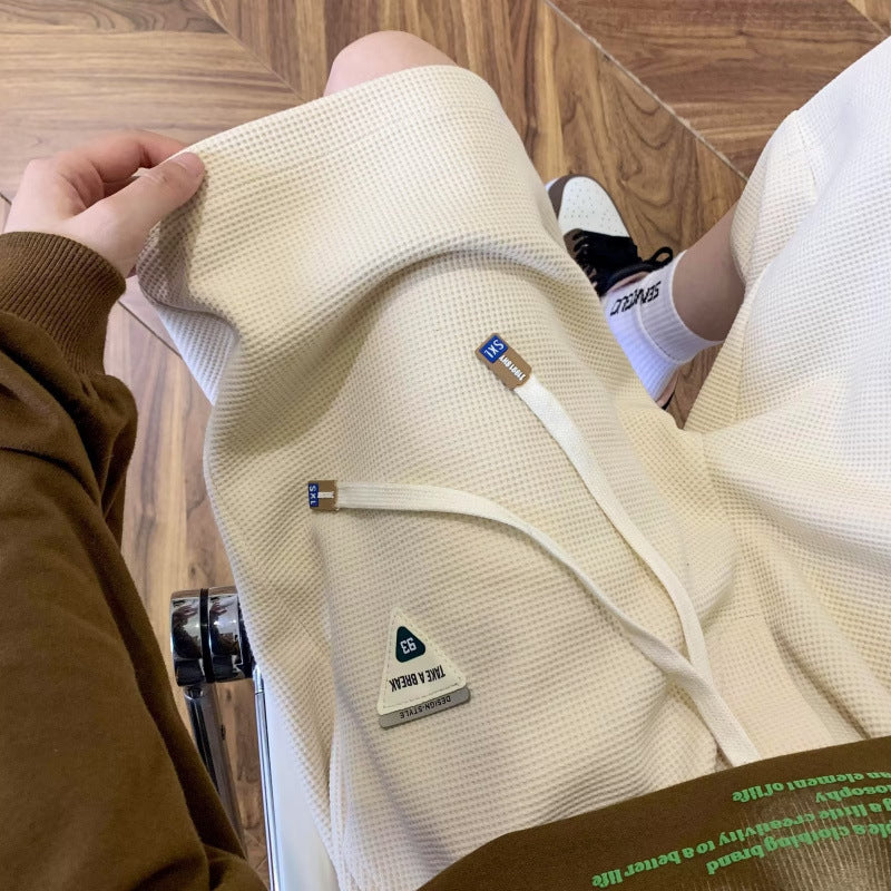 Waffle Shorts for Men, Summer Thin Style, American High Street Workwear Pants, Multi-Pocket Trendy Brand, Loose Casual Five-Point Shorts