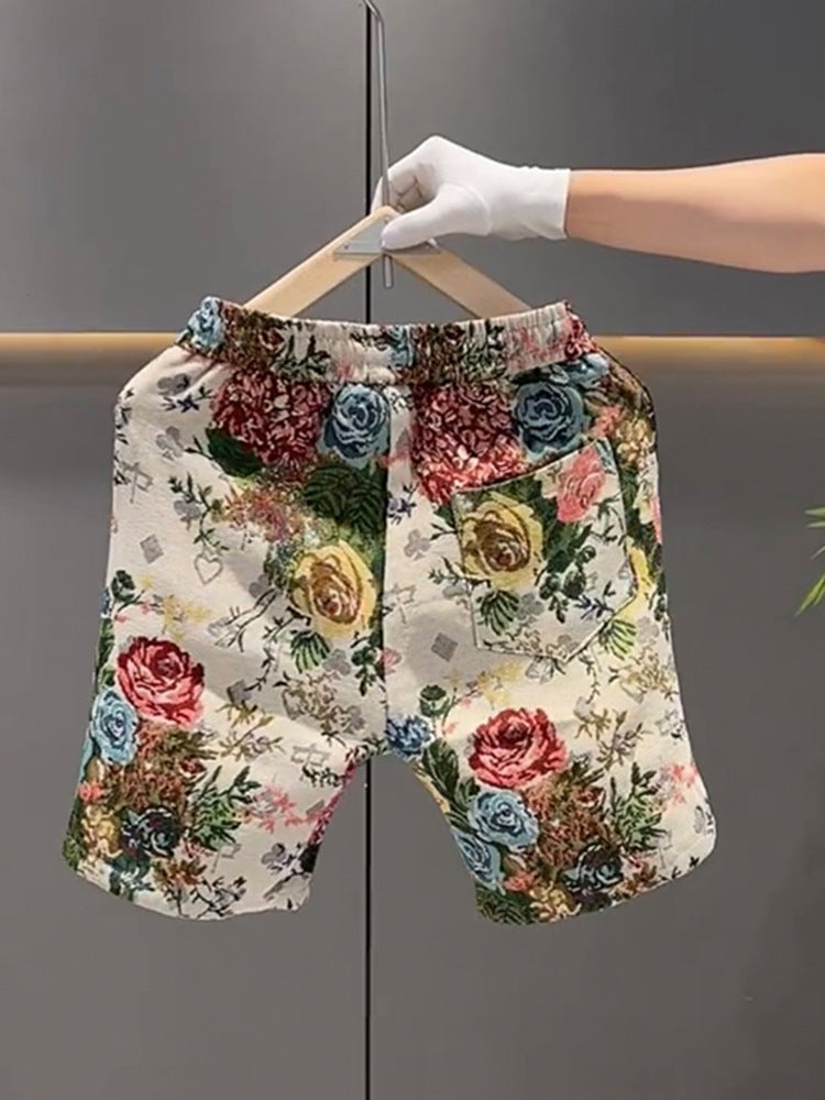 Summer Trendy Casual Thin Shorts for Men Versatile Loose Floral Personality Beach Pants Breathable Sports Five-Point Shorts