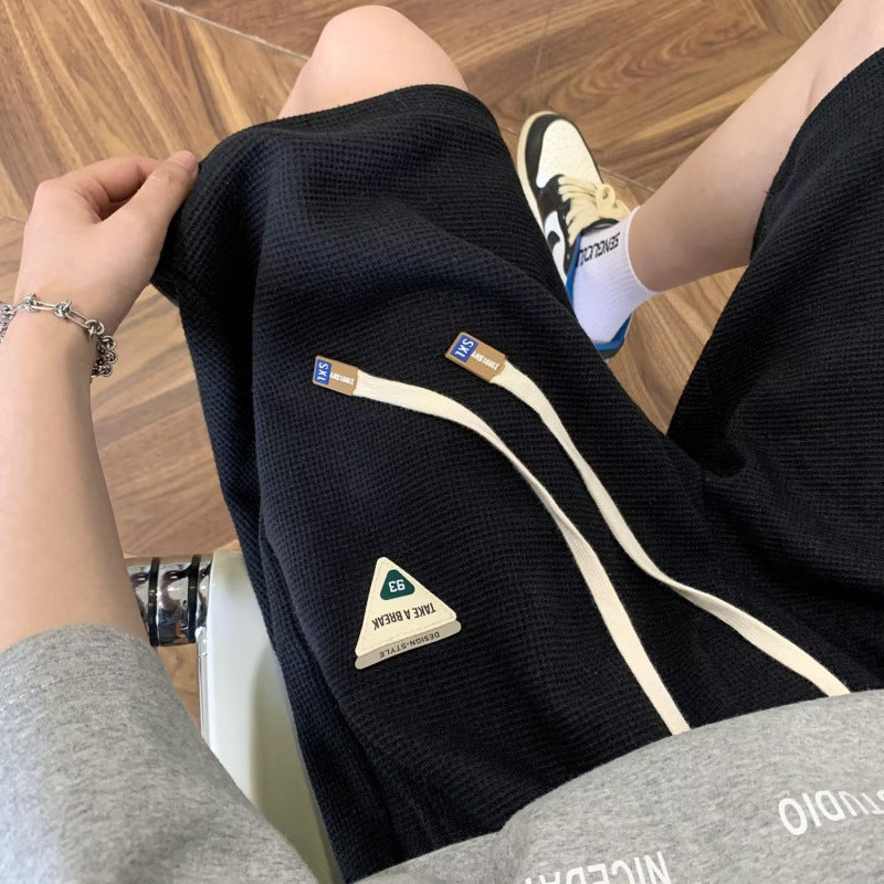 Waffle Shorts for Men, Summer Thin Style, American High Street Workwear Pants, Multi-Pocket Trendy Brand, Loose Casual Five-Point Shorts