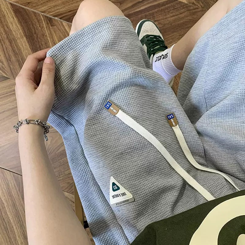 Waffle Shorts for Men, Summer Thin Style, American High Street Workwear Pants, Multi-Pocket Trendy Brand, Loose Casual Five-Point Shorts