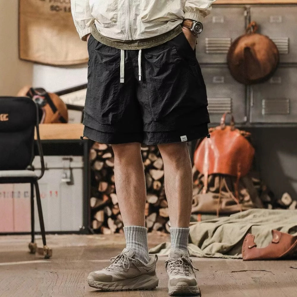 Summer New Ice-Feel Quick-Dry Cargo Shorts for Men, Trendy Brand, Large Pockets, Loose Wide-Leg Knee-Length Shorts, Plus Size