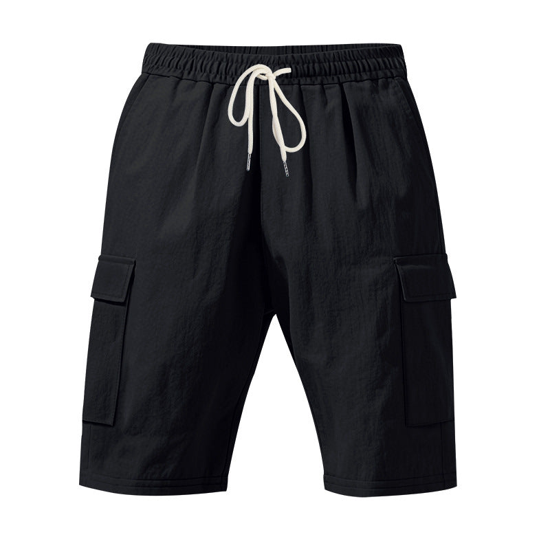Cross-Border European and American Men's Beach Skin-Friendly Breathable Linen Loose Workwear Multi-Pocket Squat Jogging Casual Shorts for Men