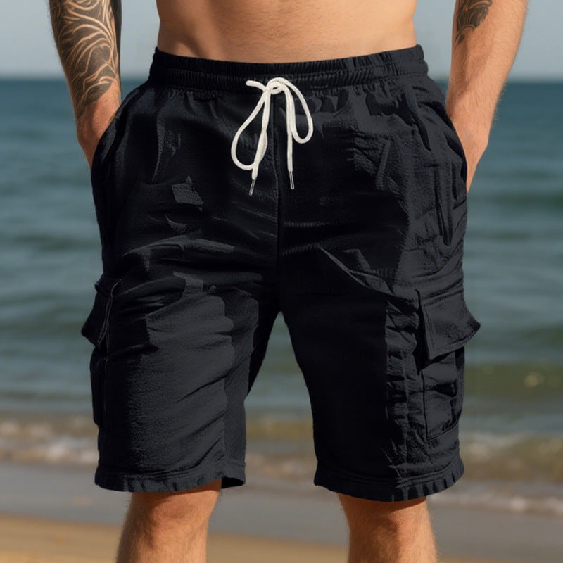 Cross-Border European and American Men's Beach Skin-Friendly Breathable Linen Loose Workwear Multi-Pocket Squat Jogging Casual Shorts for Men