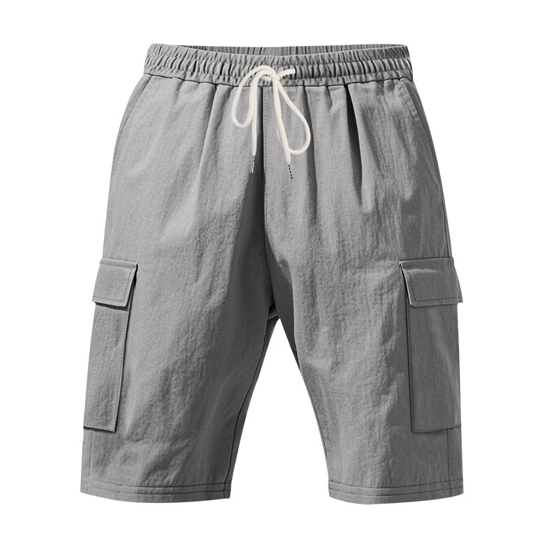 Cross-Border European and American Men's Beach Skin-Friendly Breathable Linen Loose Workwear Multi-Pocket Squat Jogging Casual Shorts for Men