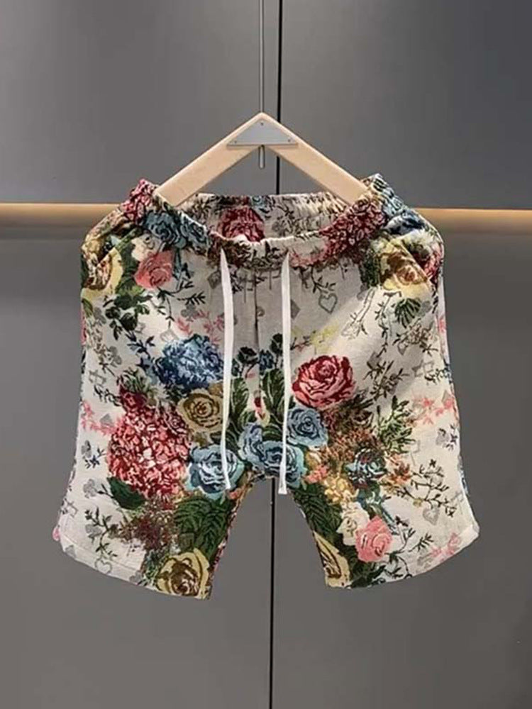 Summer Trendy Casual Thin Shorts for Men Versatile Loose Floral Personality Beach Pants Breathable Sports Five-Point Shorts