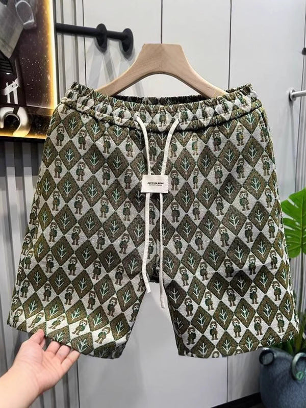 Summer New Trendy Personalized Printed Drawstring Lace-Up Loose, Comfortable and Breathable Men's Casual Sports Shorts