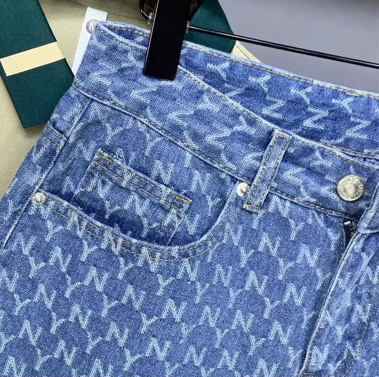 Men's Denim Shorts 2025 New Summer Thin Slim Fit American Style Five-Point Shorts Trendy Printed Pants
