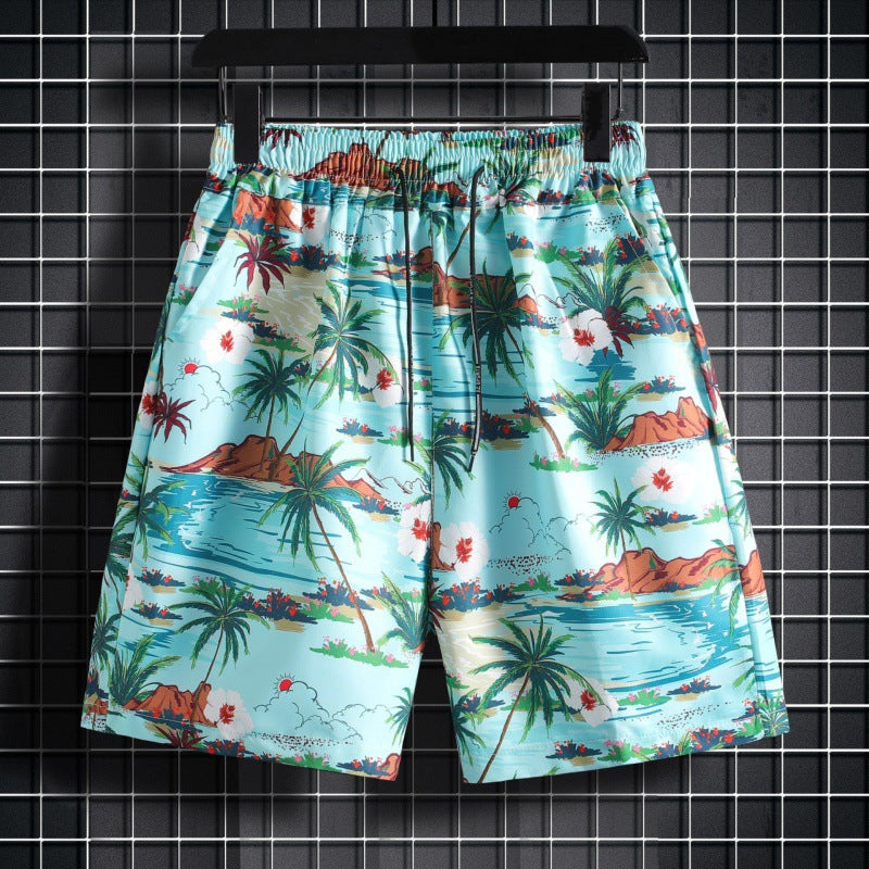 Hawaiian Casual Shorts Men's Hong Kong Style Large Size Floral Pants Summer Beach Vacation Versatile Trendy Couple's Shorts