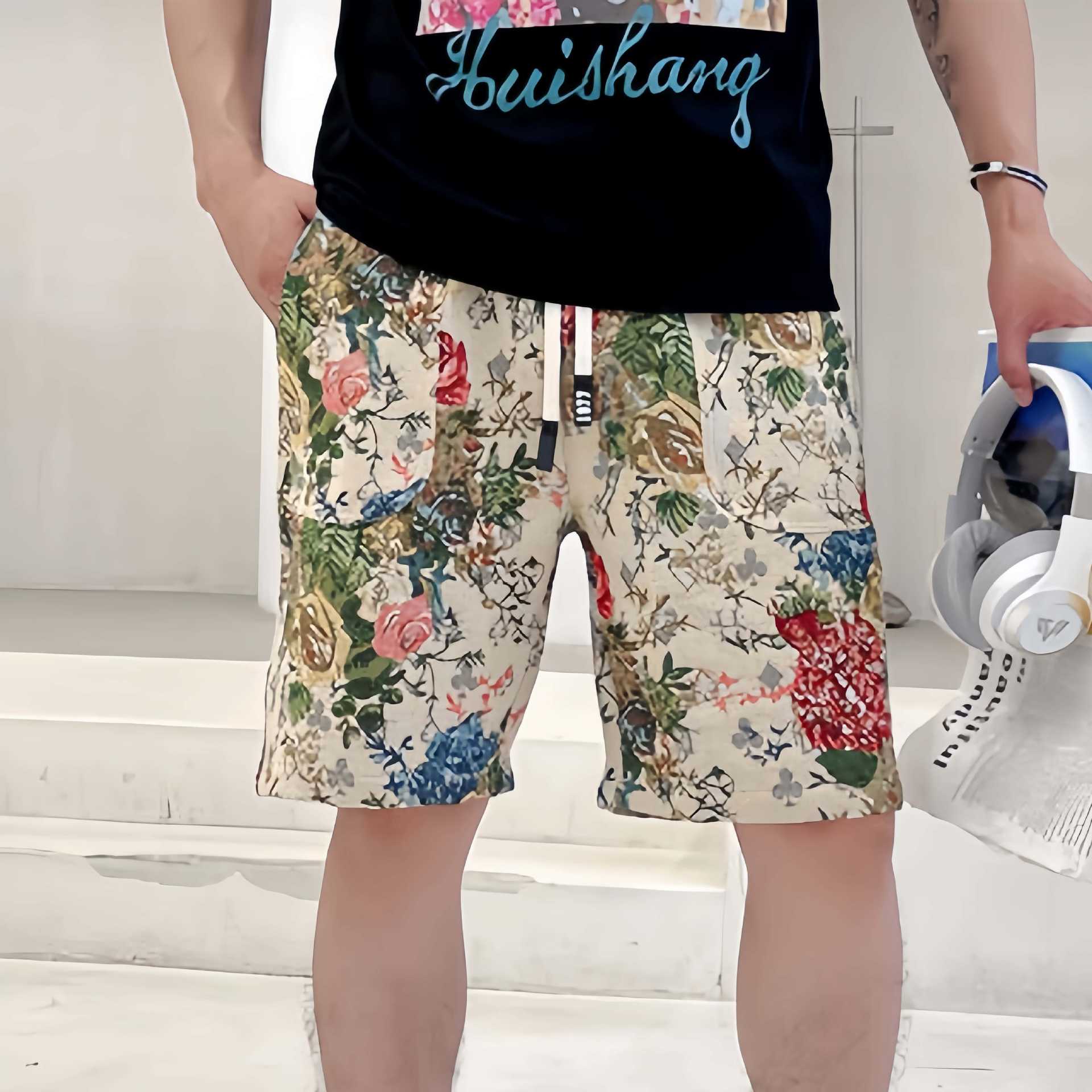2025 Summer Men's Thin Fashion Casual Sports Shorts Trendy Full Print Beach Floral Versatile Shorts