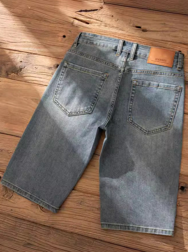 Casual and Casual Men's Denim Shorts Summer New Straight Casual Trendy Brand Versatile Large Size Mid-Length Pants for Men