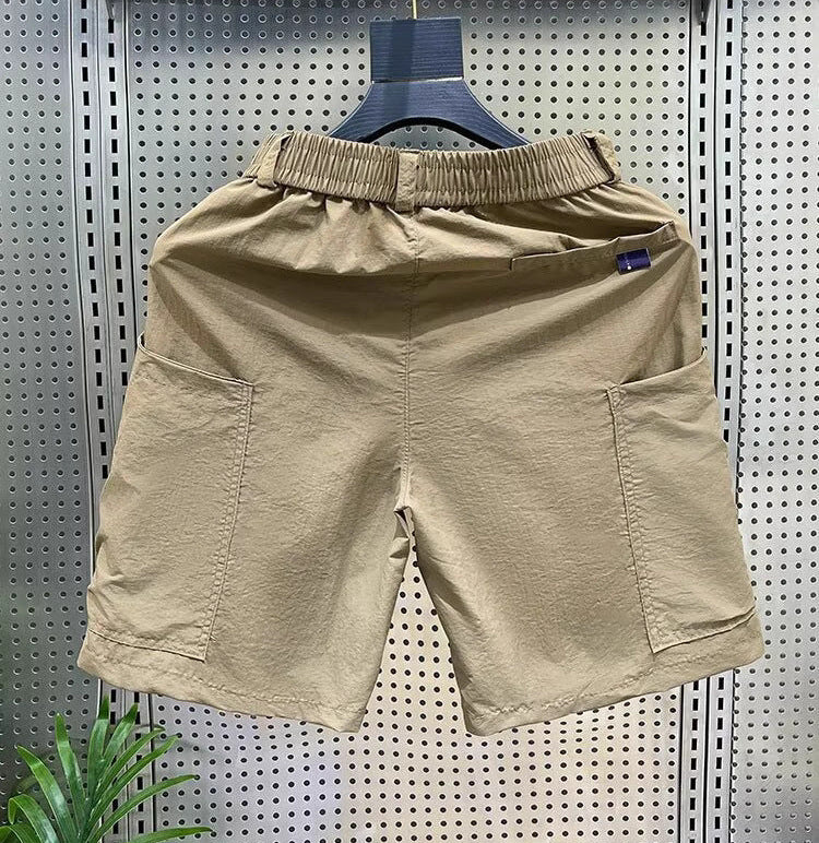 Casual Shorts Men's Summer Thin Cargo Pants Loose Straight Mid-Pants Khaki Functional Buckle Quick-Drying Shorts Men